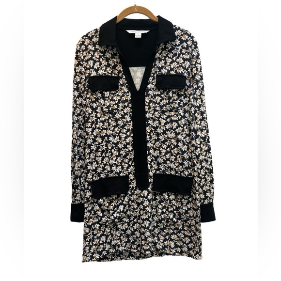 Diane von Furstenberg “Dilly” Daisy Print Silk Blend Long Sleeve Dress Size 4 🌼 - Picture 2 of 10